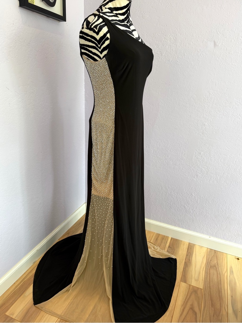 Xscape Black One Shoulder Embellished Evening Gown